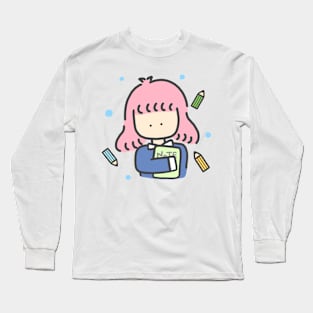 Retro Pop Cute School Girl Japanese Art Long Sleeve T-Shirt